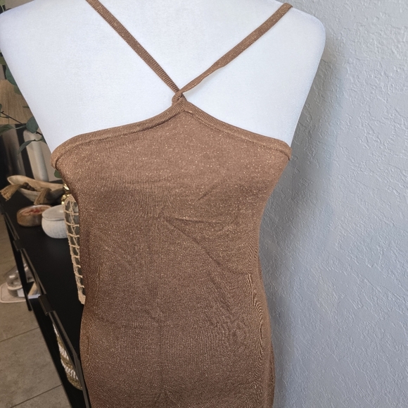 Intermix Exclusive Beige Ruthie Short Metallic Mini Dress Size M Nwt - Picture 4 of 9